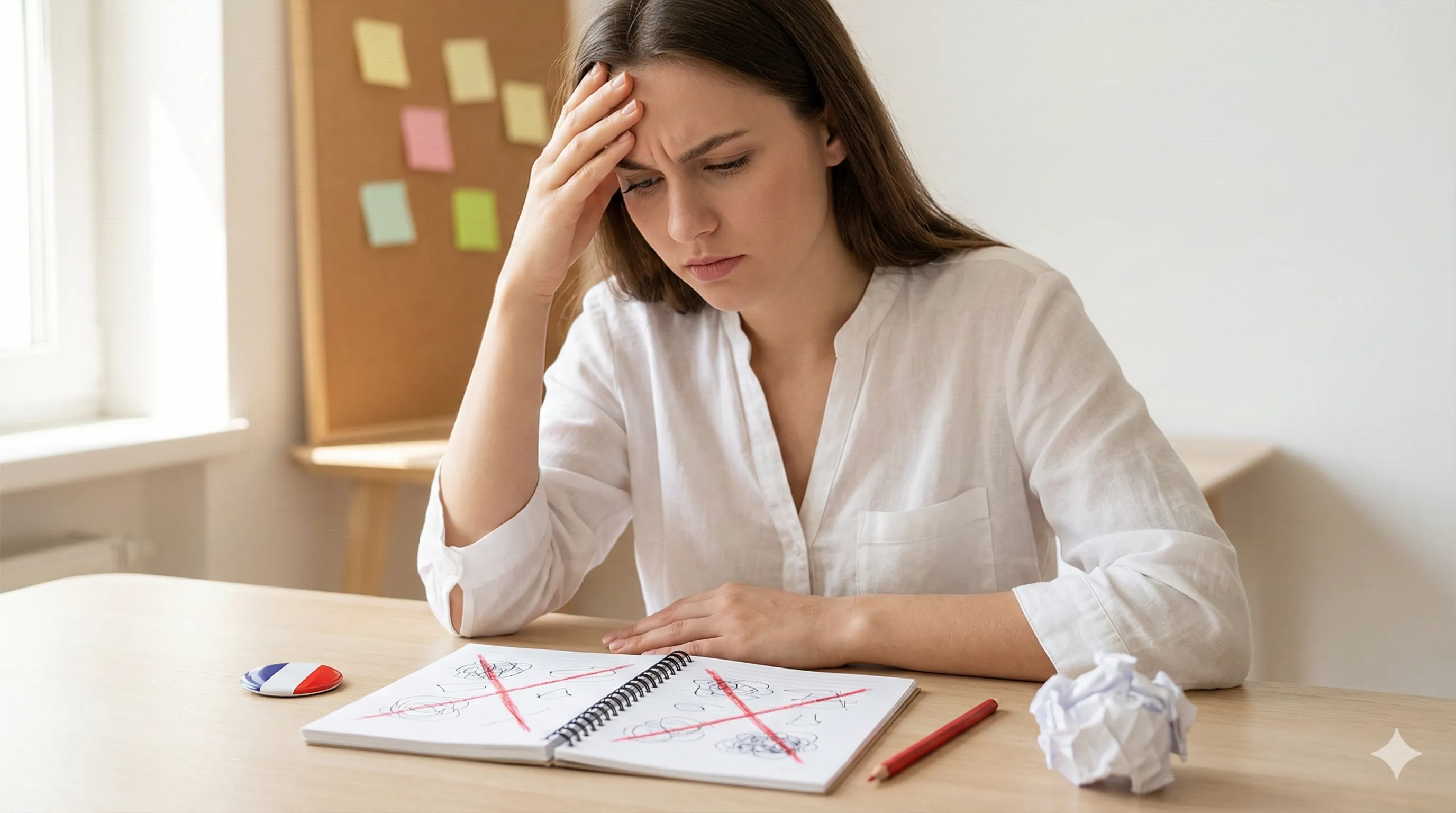 Les 10 erreurs à éviter à l'examen civique 2026. Illustration de 10 pièges à éviter lors de l'examen civique, représentés par des panneaux d'avertissement sur un parcours de révision.